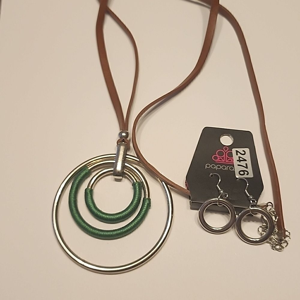 Paparazzi-Jewelry, Hypnotic Happenings - Green Silver Brown Necklace w/ Earrings